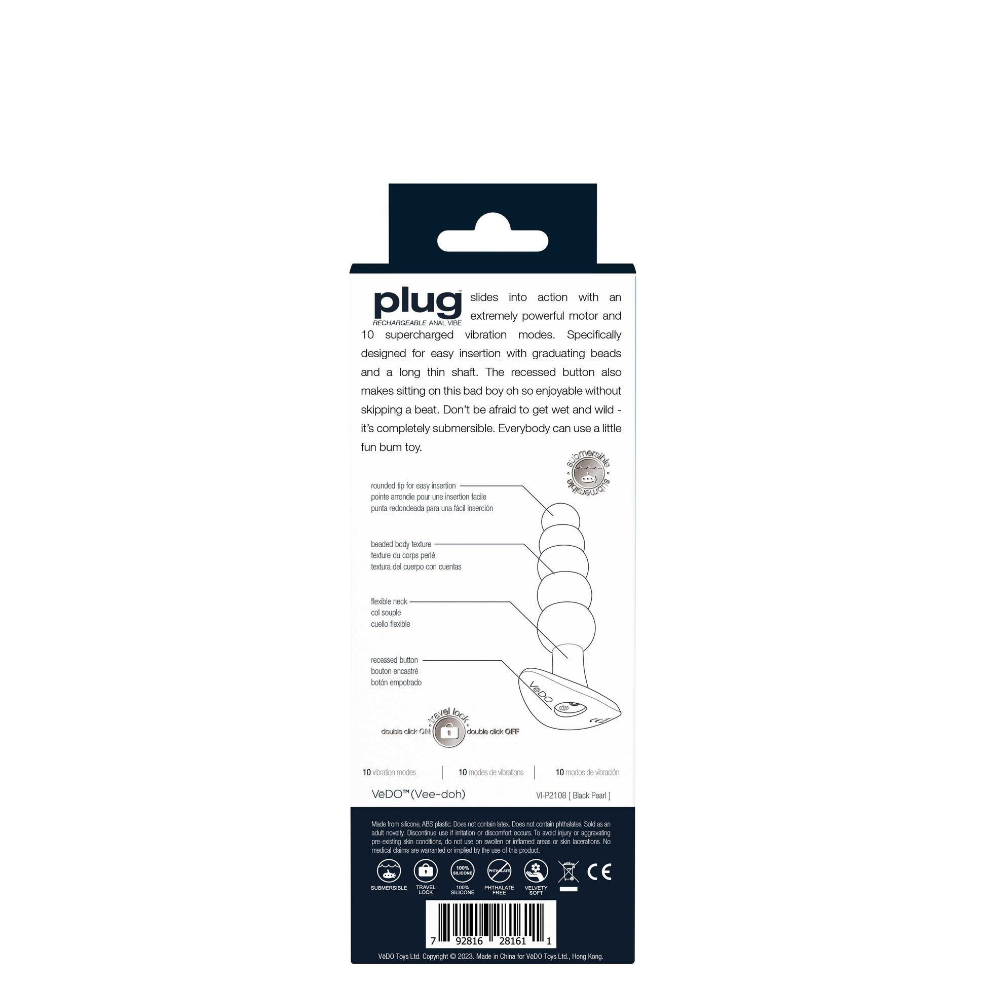 VeDO Plug Rechargeable Anal Vibe - 10 Vibration Modes - Black
