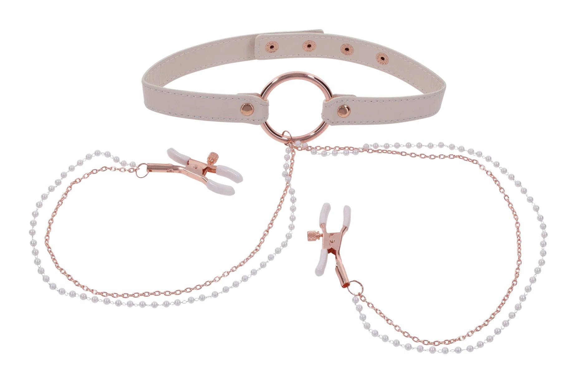 Sportsheets Peaches N Creame Collar with Nipple Clamps - Pink