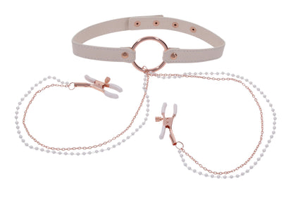 Sportsheets Peaches N Creame Collar with Nipple Clamps - Pink