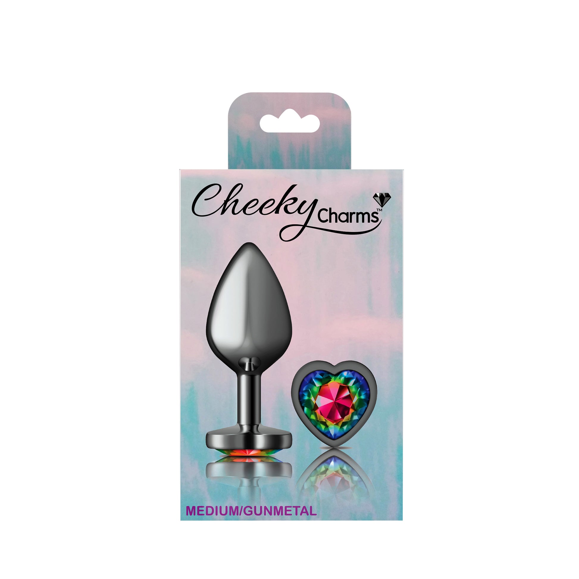 Cheeky Charms Rainbow Heart Gunmetal Metal Anal Plug – Medium