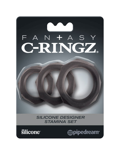 Fantasy C-Ringz Silicone Designer Stamina Set – Black – Erection Support Rings