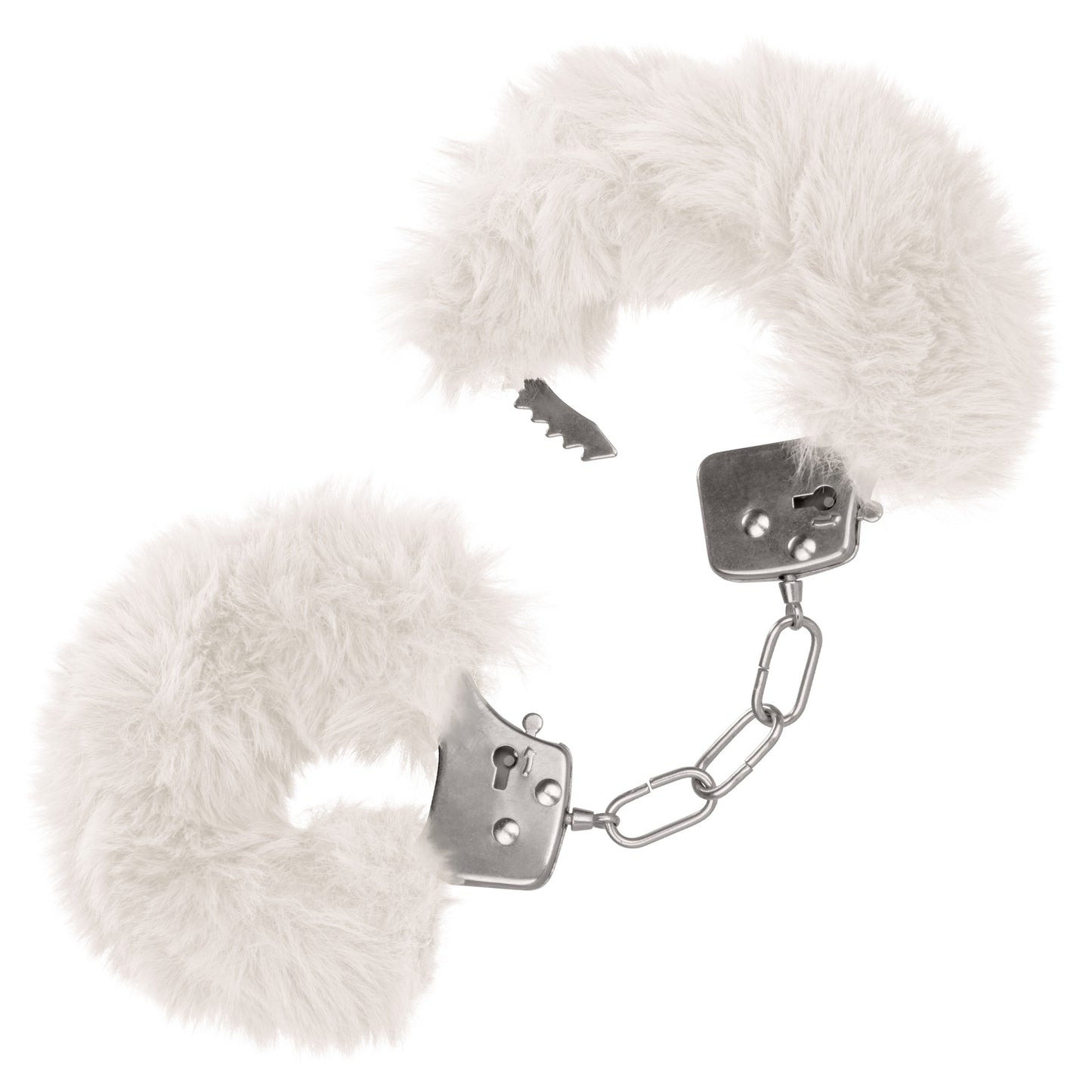 CalExotics Ultra Fluffy Furry Cuffs - Lockable Metal Handcuffs with Faux Fur - White