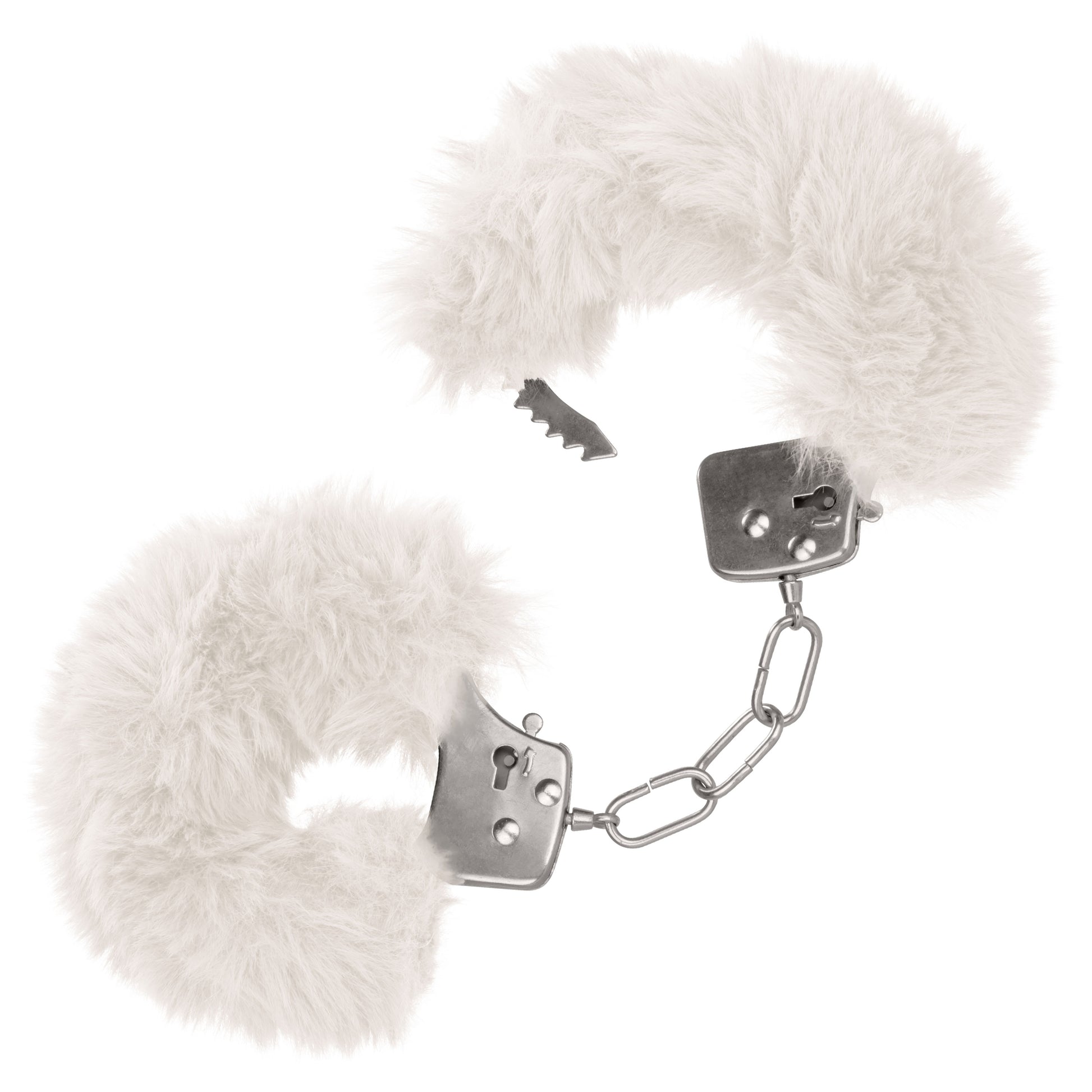 CalExotics Ultra Fluffy Furry Cuffs - Lockable Metal Handcuffs with Faux Fur - White