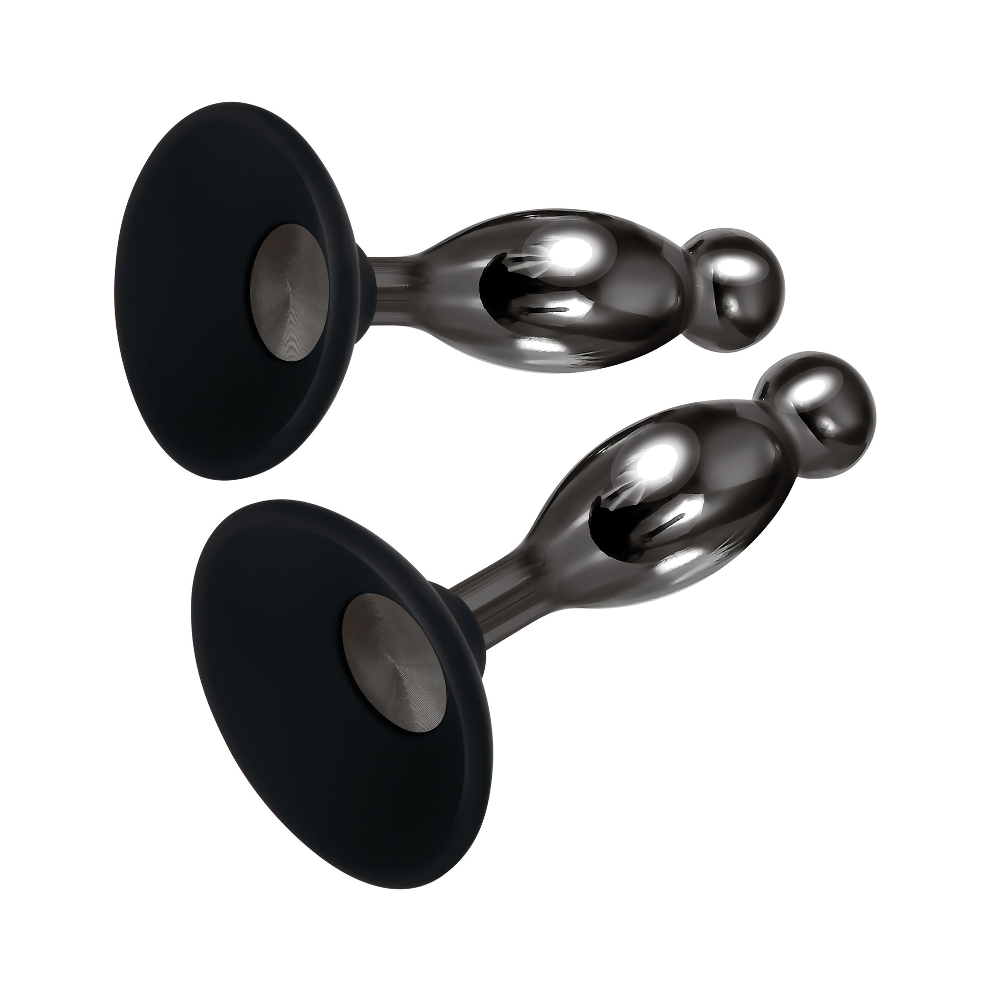Evolved Novelties Joy Sticks 2-Piece Hands-Free Anal Plug Set - Black Chrome