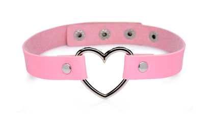 Dark Heart Chrome Heart Choker - Pink - Vegan Leather with Adjustable Fit