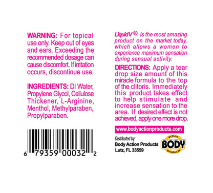 Body Action Liquid V for Women - Topical Gel for Clitoral Sensitivity - 0.5 Oz