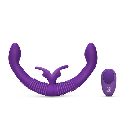 Together Couples Toy Remote-Controlled Dual Ended Rabbit Vibrator - Purple