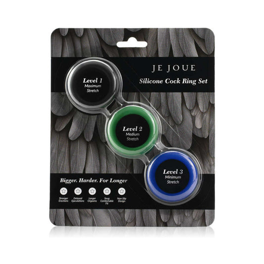 Je Joue Silicone Cock Ring 3-Piece Set – Black/Green/Blue