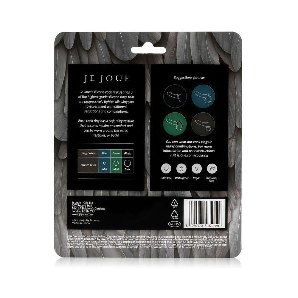 Je Joue Silicone Cock Ring 3-Piece Set – Black/Green/Blue