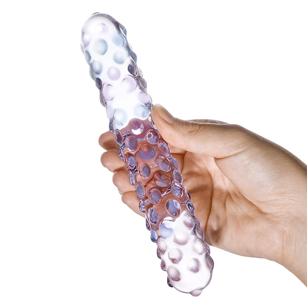 Electric Eel 9 in. Purple Rose Glass Dildo – Nubby Textured Design