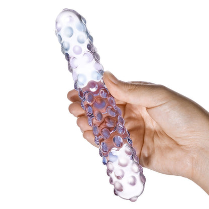 Electric Eel 9 in. Purple Rose Glass Dildo – Nubby Textured Design
