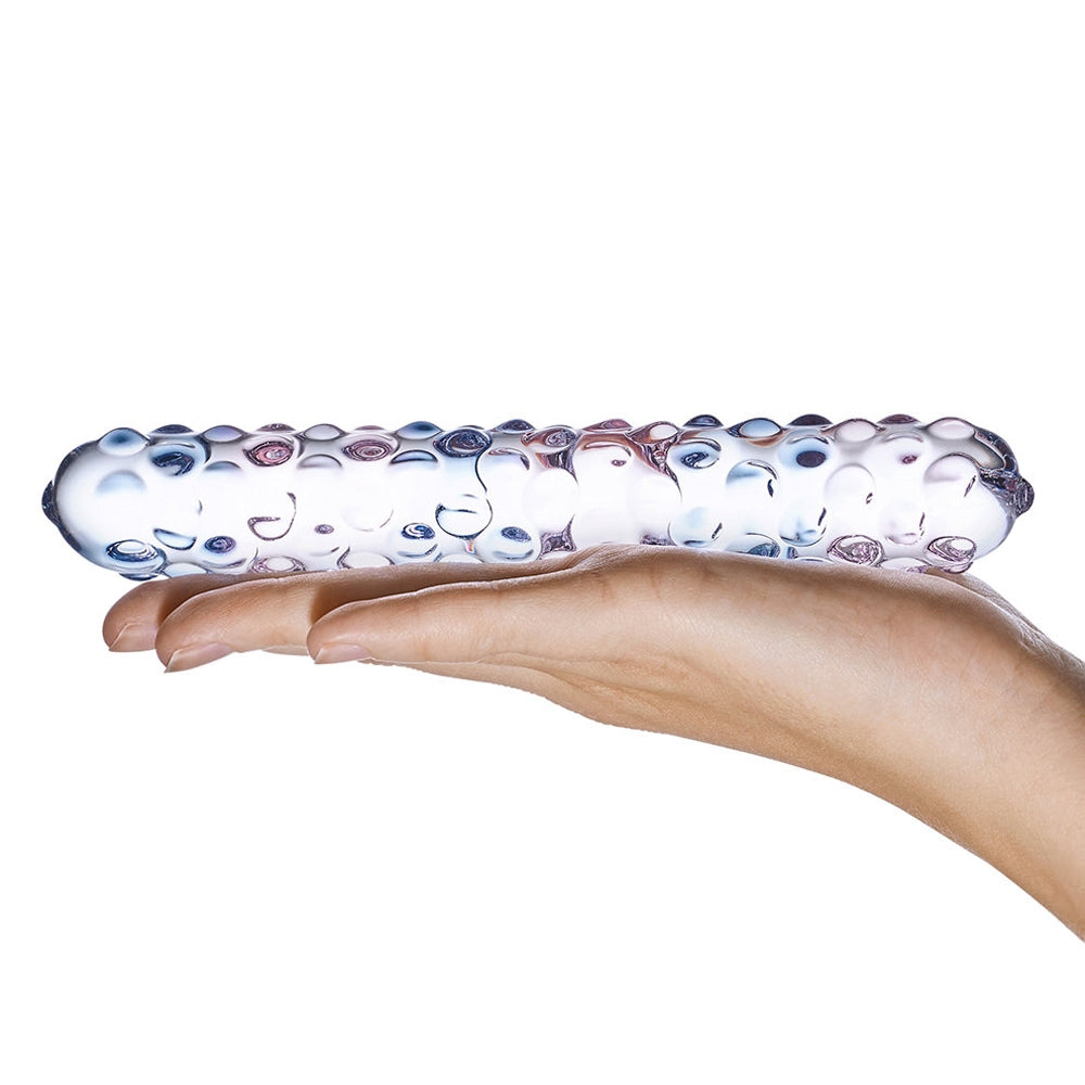 Electric Eel 9 in. Purple Rose Glass Dildo – Nubby Textured Design