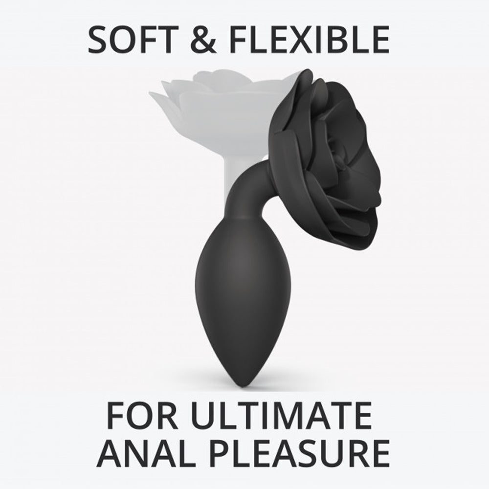 Love to Love Open Roses Silicone Anal Plug - Large - Black Onyx