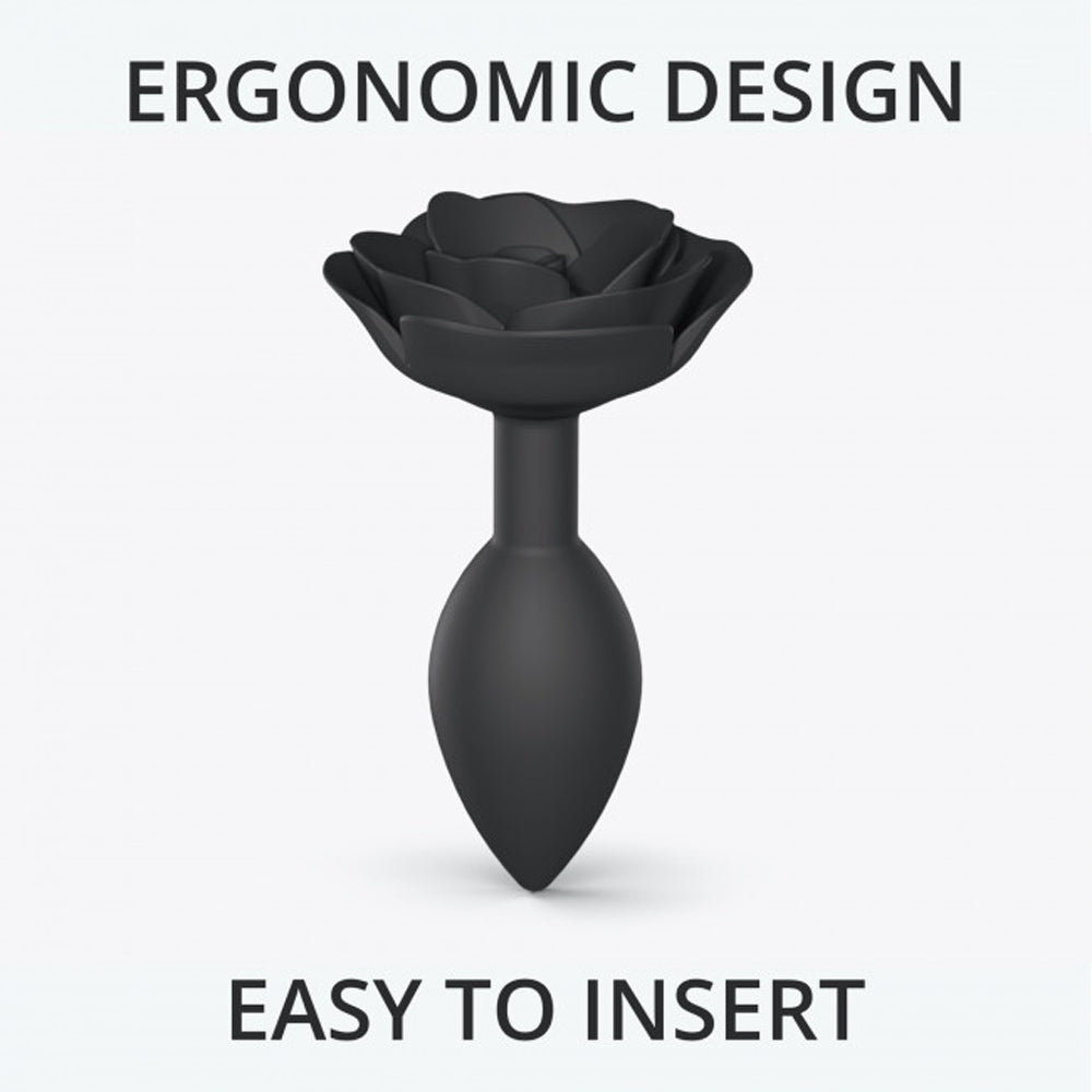 Love to Love Open Roses Silicone Anal Plug - Large - Black Onyx