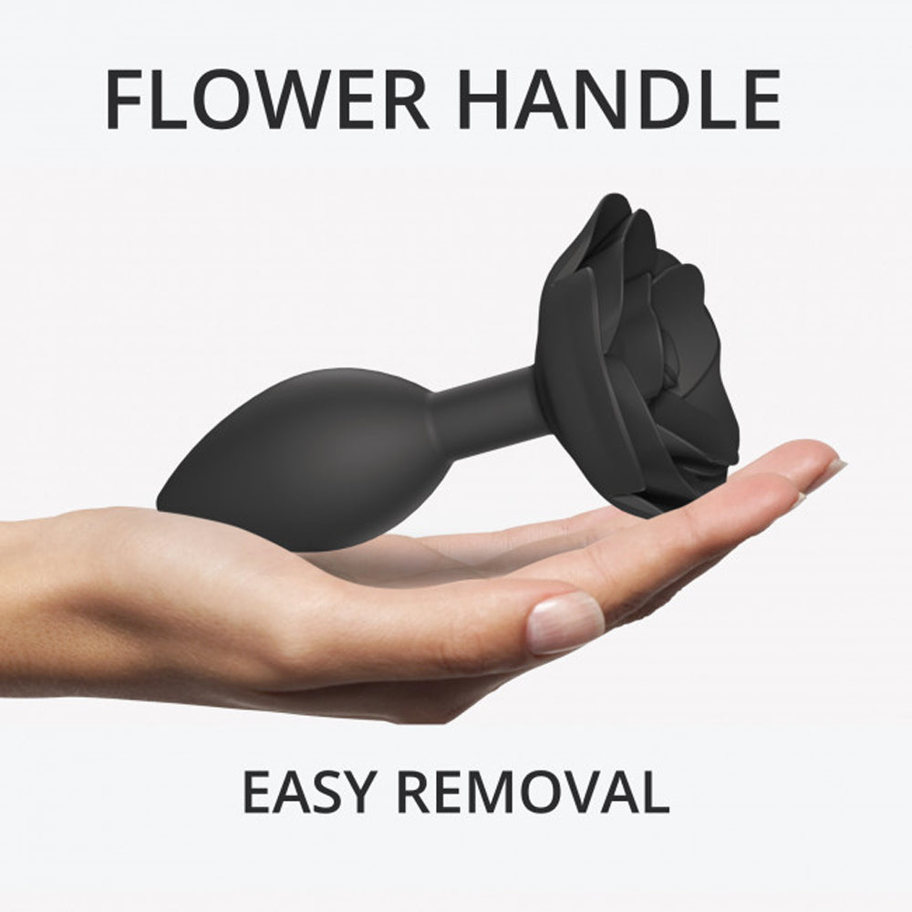 Love to Love Open Roses Silicone Anal Plug - Large - Black Onyx
