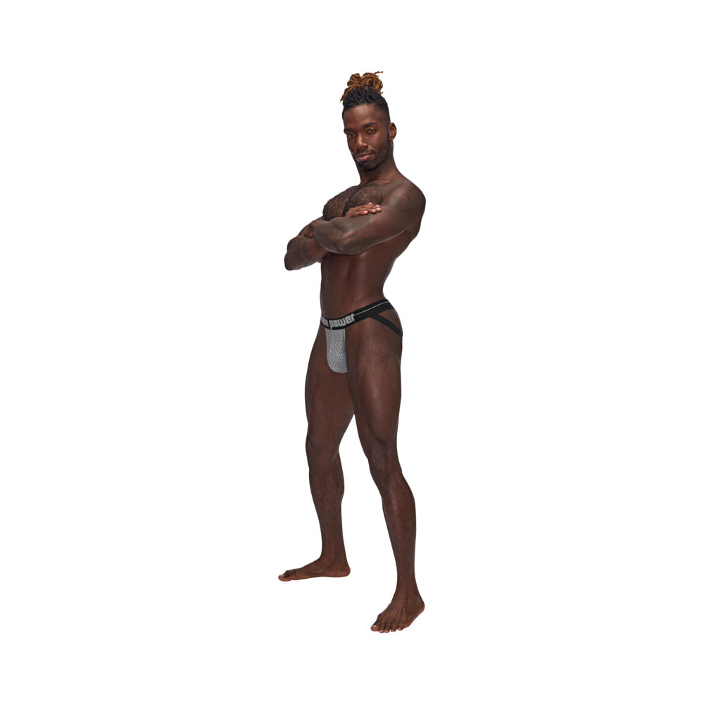 Male Power Sexagon Strappy Ring Jock with Y-Back Thong Strap – Gray L/XL