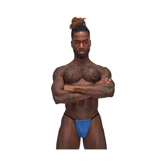 Male Power Sexagon Posing Strap G-String with Adjustable Comfort Pouch – Blue