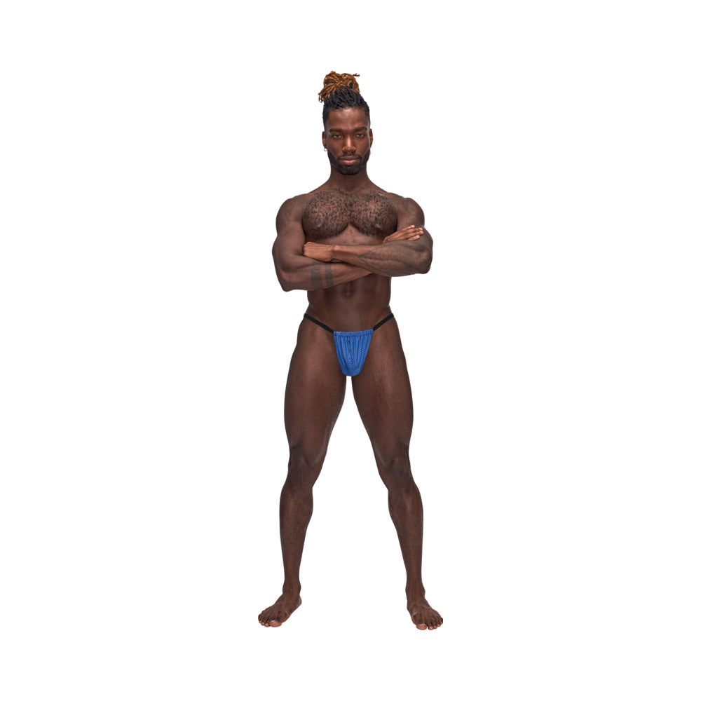 Male Power Sexagon Posing Strap G-String with Adjustable Comfort Pouch – Blue