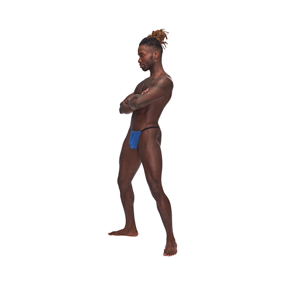 Male Power Sexagon Posing Strap G-String with Adjustable Comfort Pouch – Blue