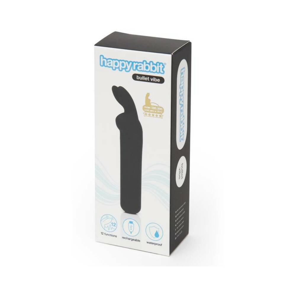 Happy Rabbit Rechargeable Silicone Bullet Vibrator with Ears - Black