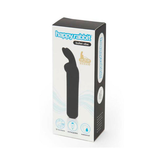Happy Rabbit Rechargeable Silicone Bullet Vibrator with Ears - Black