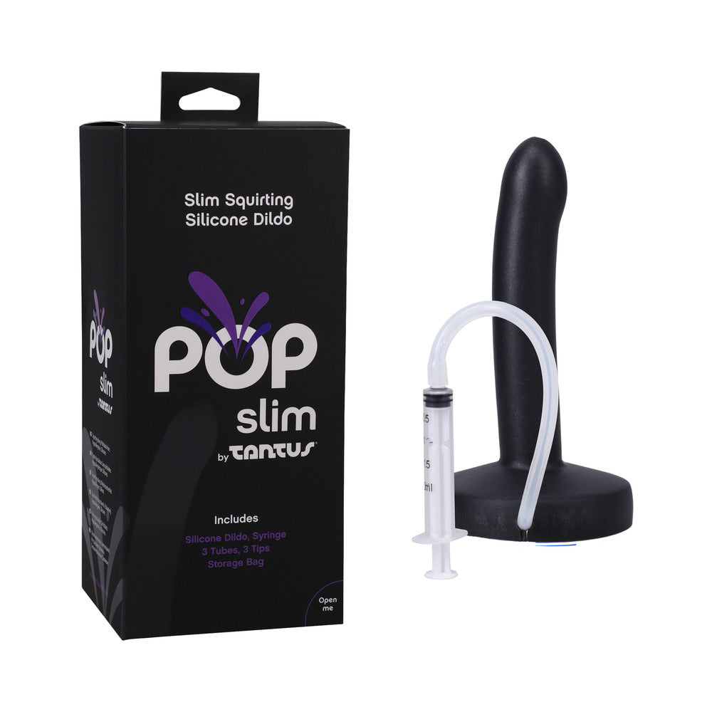 Tantus POP Slim Squirting Dildo – Black – Strap-On with Fluid Release Function