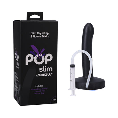Tantus POP Slim Squirting Dildo – Black – Strap-On with Fluid Release Function