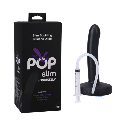 Tantus POP Slim Squirting Dildo – Black – Strap-On with Fluid Release Function