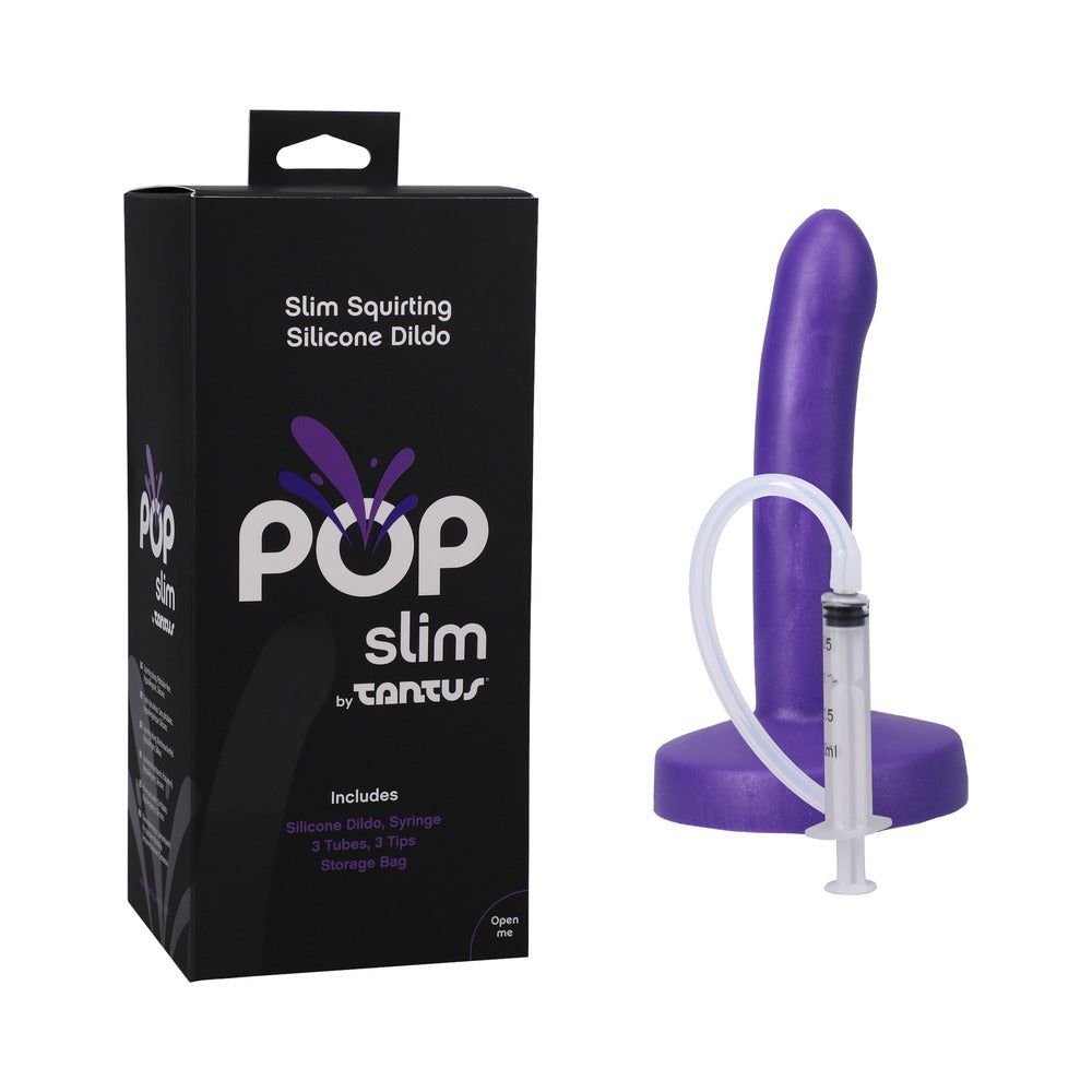 Tantus POP Slim Squirting Dildo - Purple - Strap-On with Fluid Release