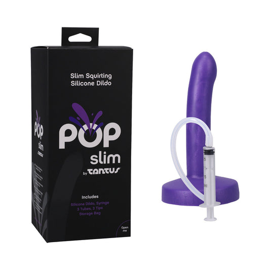 Tantus POP Slim Squirting Dildo - Purple - Strap-On with Fluid Release