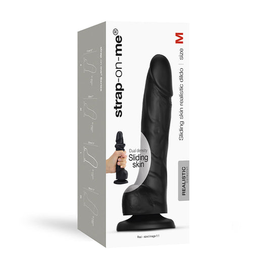 Strap-On-Me Realistic Collection Sliding Skin Dual-Density Silicone Dildo – Black
