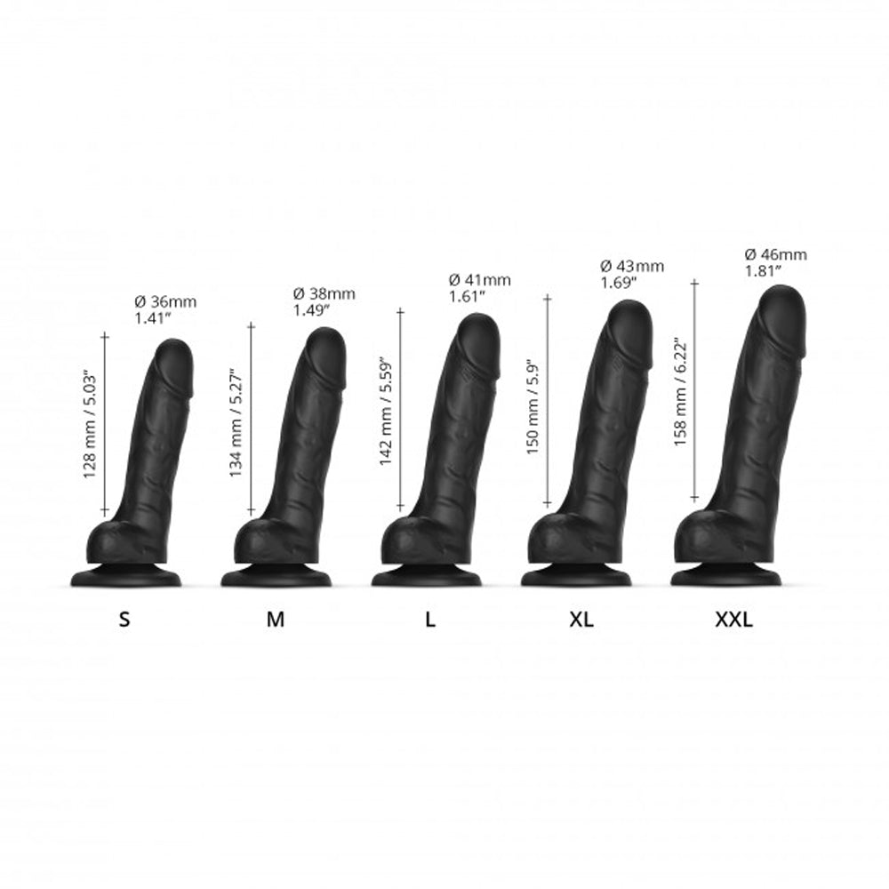 Strap-On-Me Realistic Collection Sliding Skin Dual-Density Silicone Dildo – Black