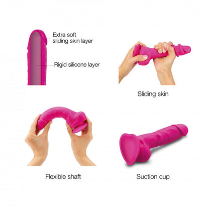 Strap-On-Me Realistic Collection Sliding Skin Dual-Density Silicone Dildo – Fuchsia