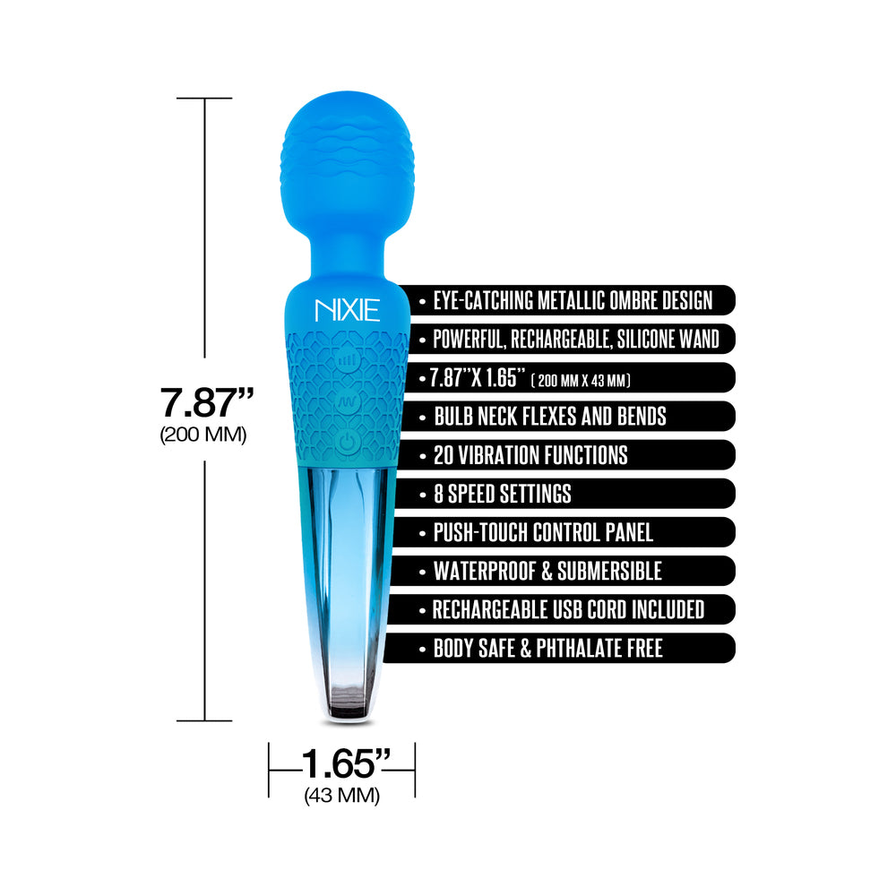Nixie Blue Ombre Rechargeable Wand Massager – 20 Vibration Functions
