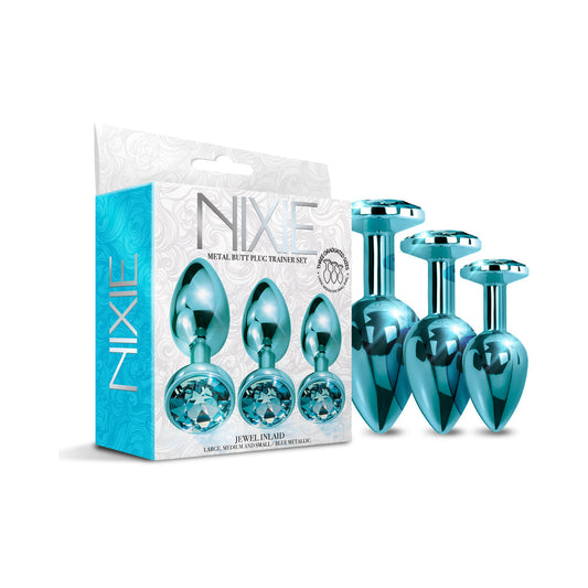 Nixie Metal Butt Plug Trainer Set – 3-Piece Graduated Anal Plugs – Blue Metallic