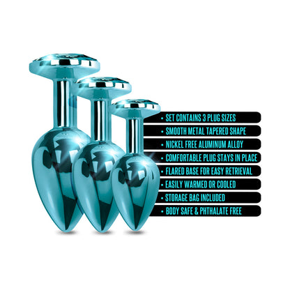 Nixie Metal Butt Plug Trainer Set – 3-Piece Graduated Anal Plugs – Blue Metallic