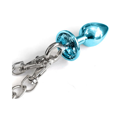 Nixie Metal Butt Plug & Furry Handcuff Set – Medium Blue Metallic