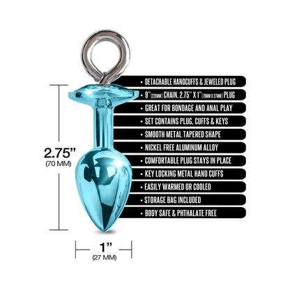 Nixie Metal Butt Plug & Furry Handcuff Set – Medium Blue Metallic