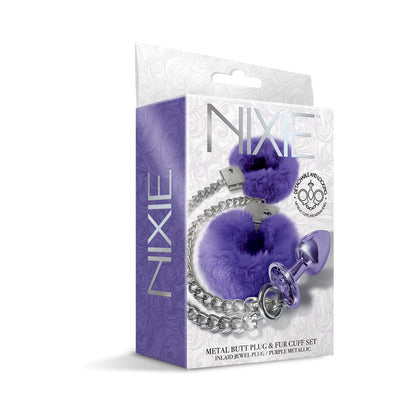 Nixie Metal Butt Plug & Furry Handcuff Set – Medium Purple Metallic