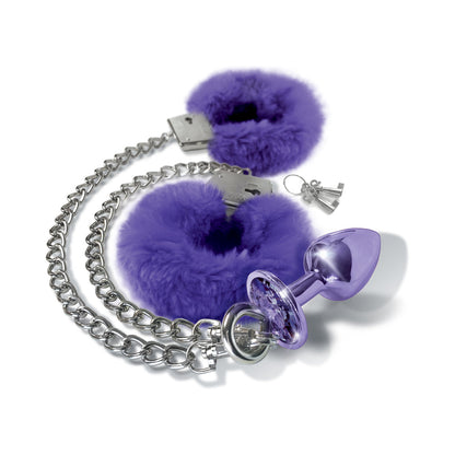 Nixie Metal Butt Plug & Furry Handcuff Set – Medium Purple Metallic