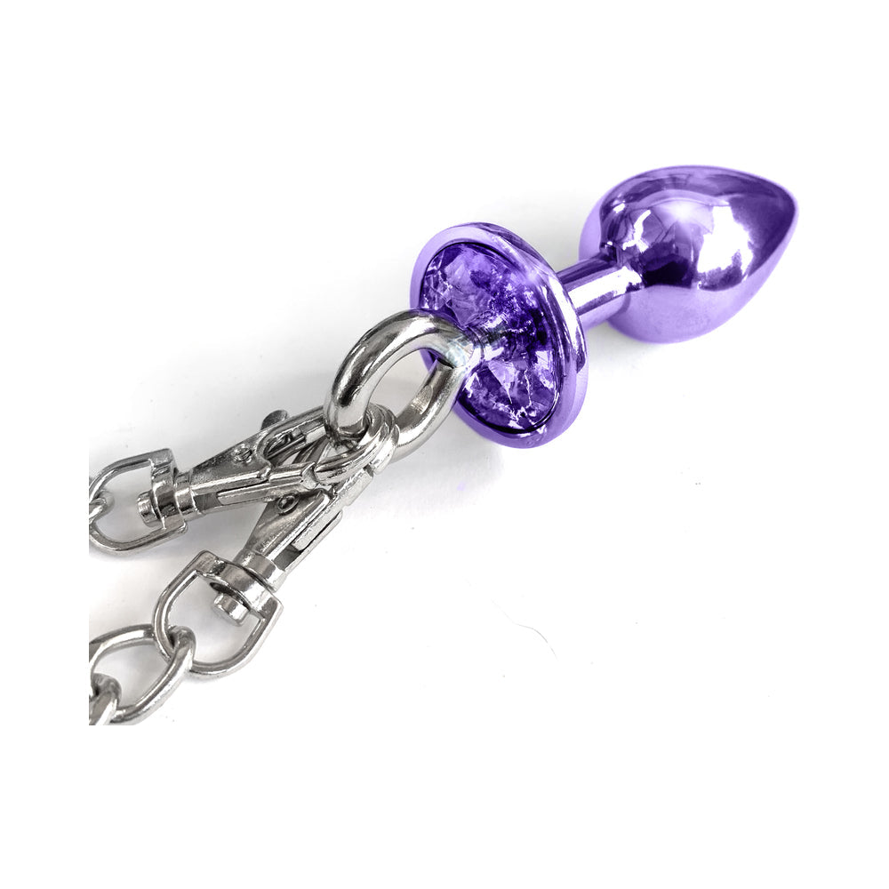 Nixie Metal Butt Plug & Furry Handcuff Set – Medium Purple Metallic