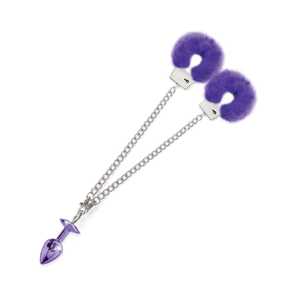 Nixie Metal Butt Plug & Furry Handcuff Set – Medium Purple Metallic