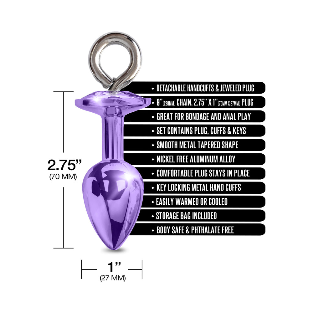 Nixie Metal Butt Plug & Furry Handcuff Set – Medium Purple Metallic