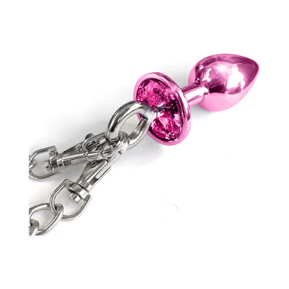 Nixie Metal Butt Plug & Furry Handcuff Set – Medium Pink Metallic