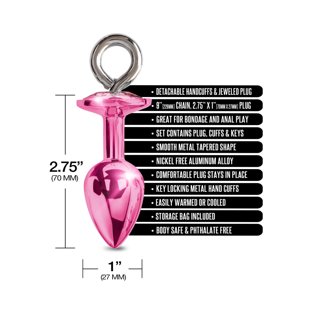 Nixie Metal Butt Plug & Furry Handcuff Set – Medium Pink Metallic