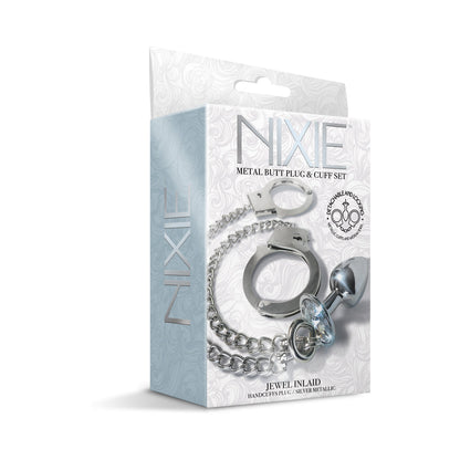 Nixie Metal Butt Plug & Handcuffs Set – Silver – Anal Play and Bondage