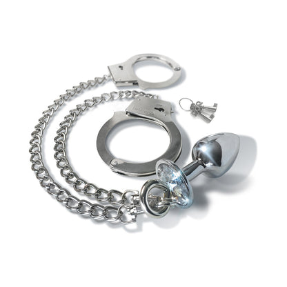 Nixie Metal Butt Plug & Handcuffs Set – Silver – Anal Play and Bondage