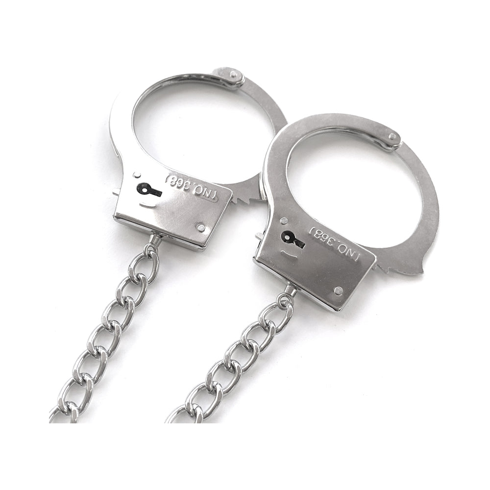 Nixie Metal Butt Plug & Handcuffs Set – Silver – Anal Play and Bondage