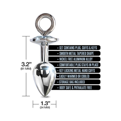 Nixie Metal Butt Plug & Handcuffs Set – Silver – Anal Play and Bondage