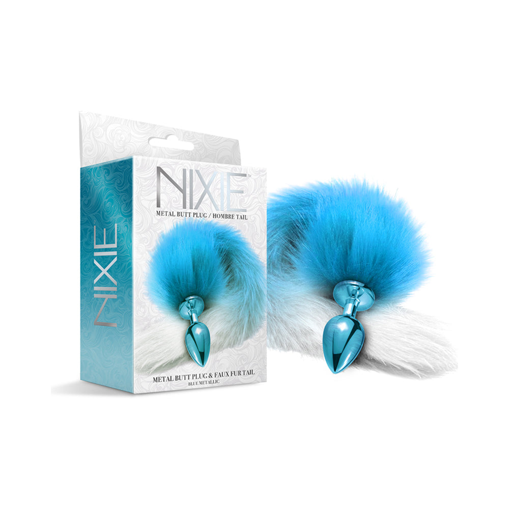 Nixie Metal Butt Plug with Ombre Tail – Blue Metallic
